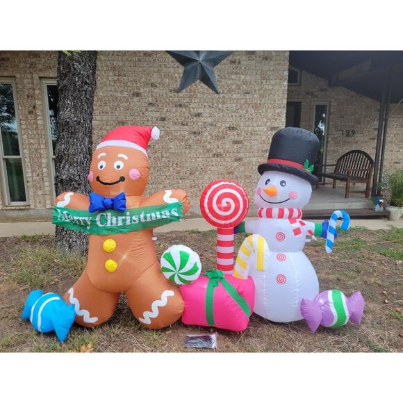 🆕8FT Christmas Inflatable Gingerbread Man Snowman Candy LED Outdoor Decoration - Picture 1 of 8